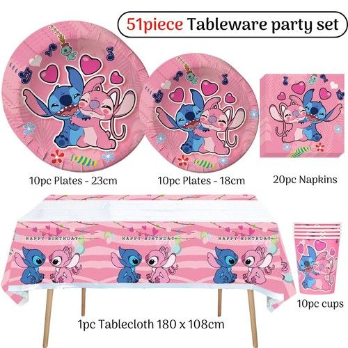 Pink Stitch Lilo balloons Banner card  Girls Age set birthday party decorations