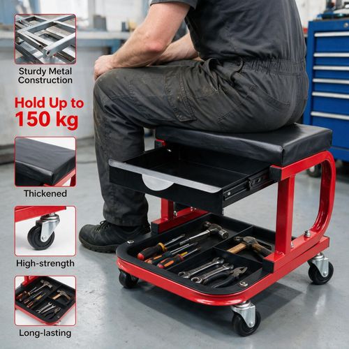 Mechanics Padded Creeper Trolley Seat Car Garage Work Stool Swivel Wheels Chair — image 4