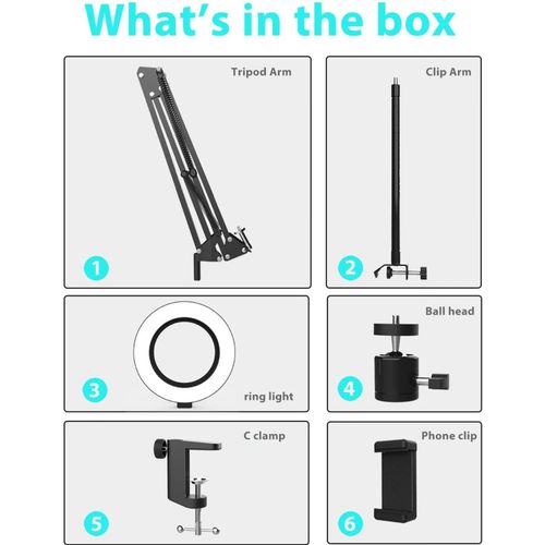 Adjustable Overhead Phone Camera Mount with Ring Light Scissor Arm Stand Tripod — image 10