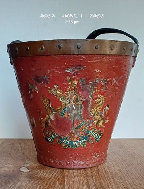 Georgian Leather Armorial Fire Bucket coat of arms riveted hand painted
