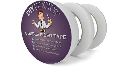 3 ROLLS OF DIY DOCTOR DOUBLE SIDED TAPE. EACH ROLL 28MTR LONG.