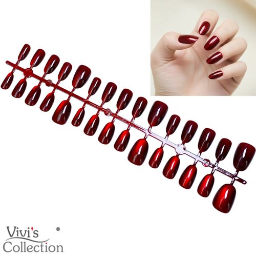 Press on Nails Short Almond Burgundy Wine Red Cat Eye False Nails With Glue Tabs — image 4