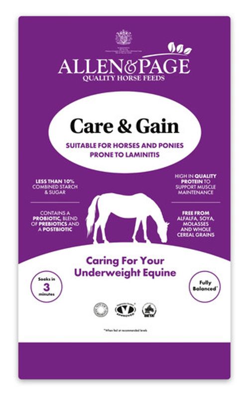 Allen & Page Care & Gain 20kg – High-Calorie Low-Starch Feed for Horses, Ponies