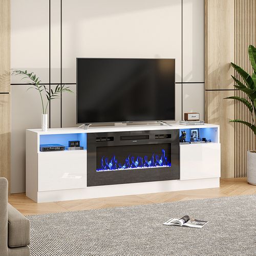 Modern 70" TV Stand Cabinet Unit with 12 LED Light Insert 32" Electric Fireplace — image 4