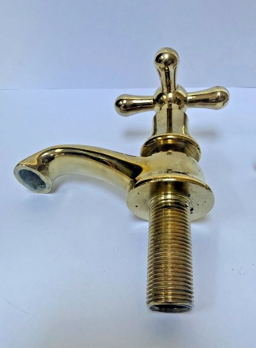 Pair of Vintage Heavy, Solid Brass Pillar Deck Mount Basin Taps — image 8