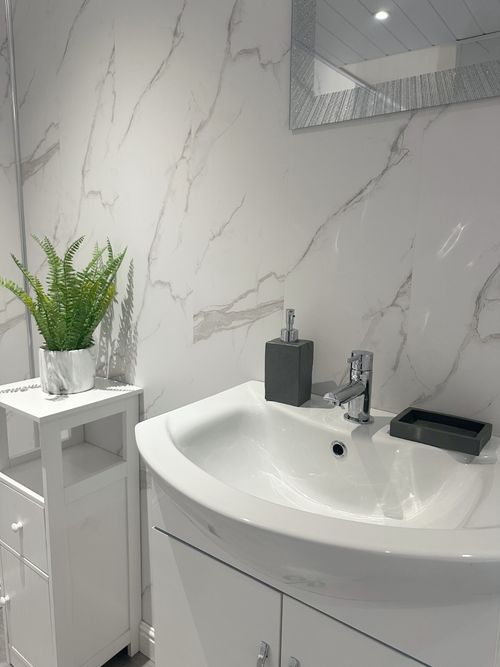 10 White Marble Matt Bathroom Panels Shower Wet Wall Kitchen Cladding PVC — image 2
