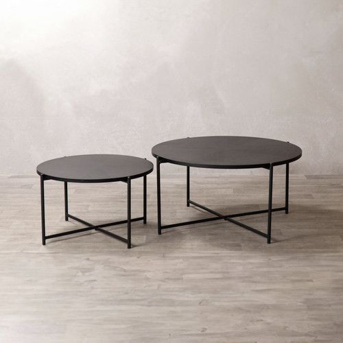 BLACK COFFEE TABLE SET OF TWO CONTEMPORARY ROUND COFFEE TABLES