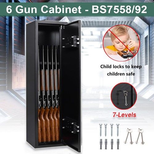 6 Gun Cabinet Box Lockable Safe Storage Rifle Firearm Steel Heavy Duty