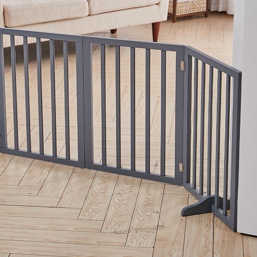 3 Panels Foldable Pet Gate Play Pen Wooden Divider Fences Barrier Doorway Grey — image 6