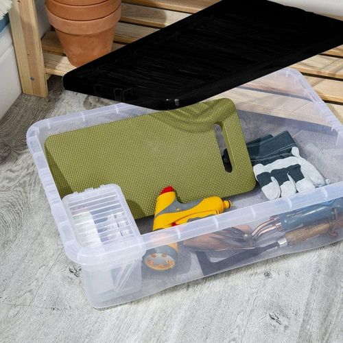 2x 32L Underbed Storage Boxes Black Lid Box Stackable Container Home Office Tidy — image 9