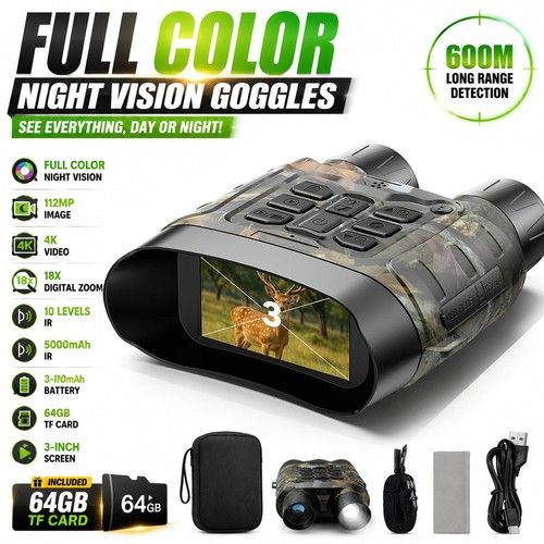 4K Full Color Night Vision Goggles 112MP 18X Zoom Infrared Vision Binoculars UK