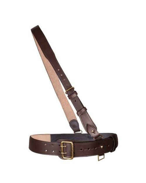Sam Browne Belt BROWN Genuine Leather Complete British Military Cross Strap Army