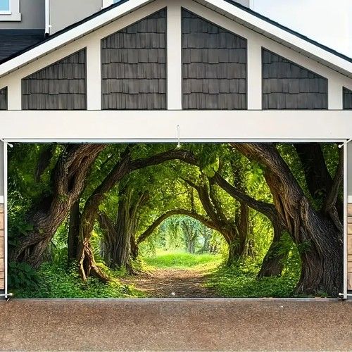 Ancient Tree Clusters Garage Door Banner Fabric Holiday Party Backdrop XS