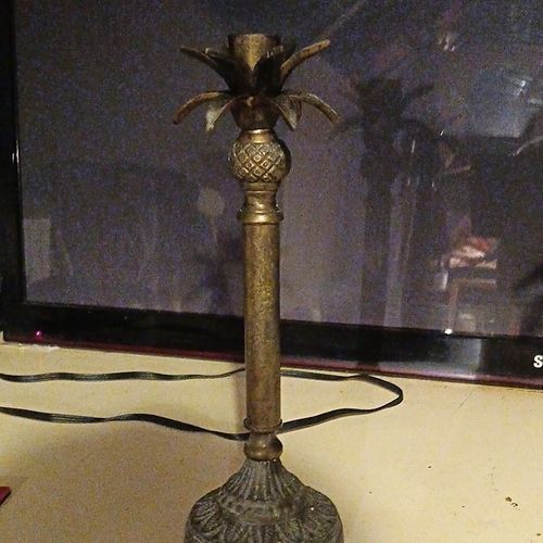 Vintage Brass Floral Table Lamp Base, Adjustable, Corded Switch, No Shade — image 1