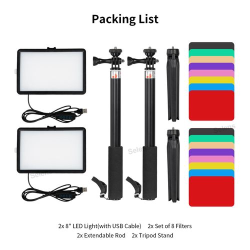 2PCS 8" LED Video Lighting Kit Light Photography Studio Photo Lamp Live 1m Stand — image 3