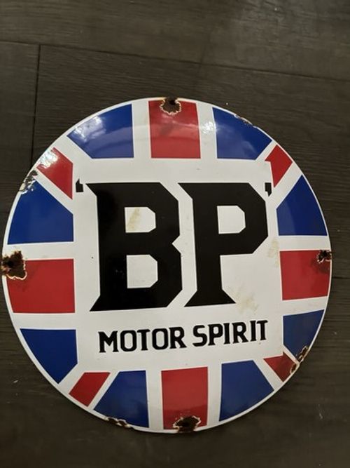 Vintage Style BP Motor Spirit Enamel Sign Garage Sign Bar Sign Man Cave 12”