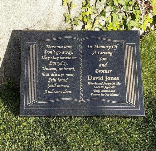 Engraved Bible Personalised Black Granite Memorial Grave Plaque Stone Ornament