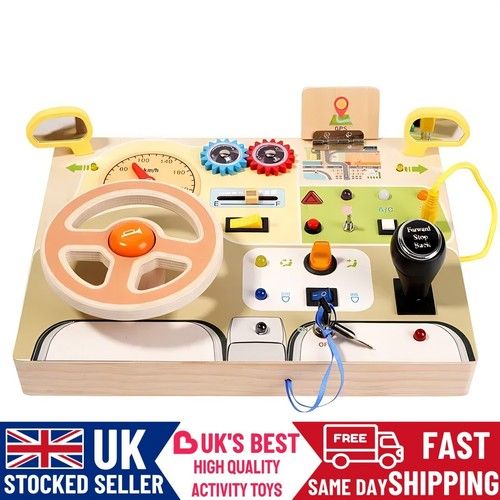 Montessori Simulated Car Driving Wheel Busy Board Sensory Toys with Light Switch