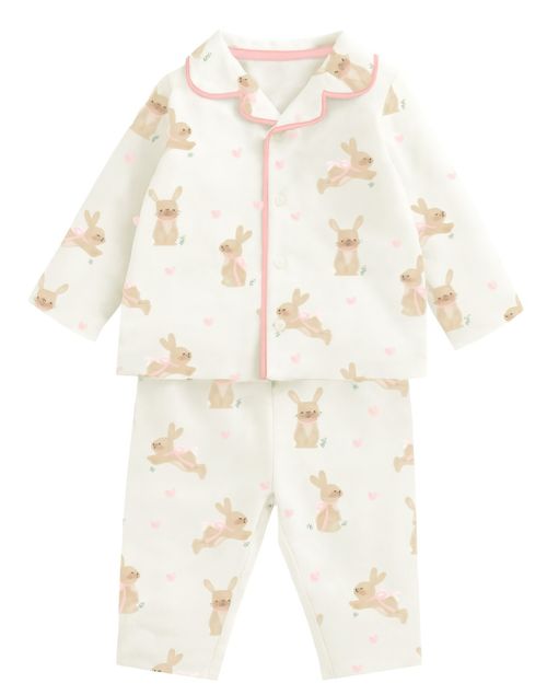 Baby Girls Bunny Rabbit Pyjamas Traditional Button Front Collar Sleepwear Set — image 1