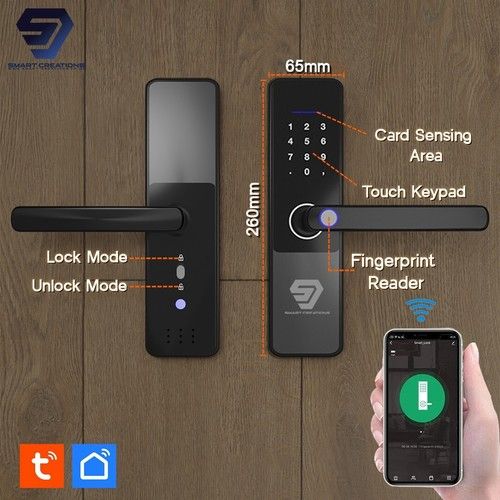 Digital Electronic Smart Door Lock Tuya , WiFi, Fingerprint, Card, Password, Key