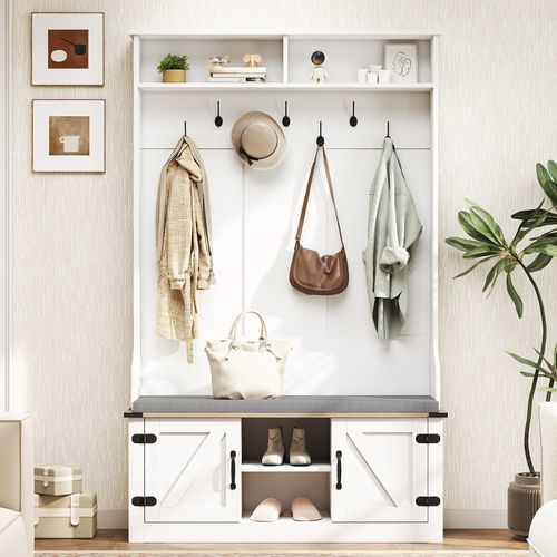 Multi-purpose Hall Tree Coat Rack with Padded Bench — image 7