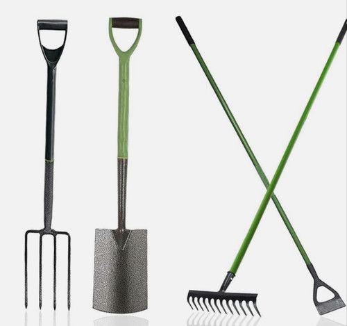 4-Pc Heavy Duty Carbon Steel Garden Tool Set - Spade, Fork, Hoe & Rake