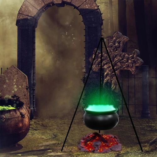 Halloween Decorations Large Witch Cauldron with Tripod Green Lights Yard Decor — image 5