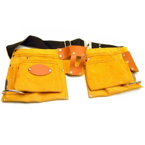 10 Pockets Tool Belt Leather Double Pouch Builders Suede Apron Work Bag Holder — image 6
