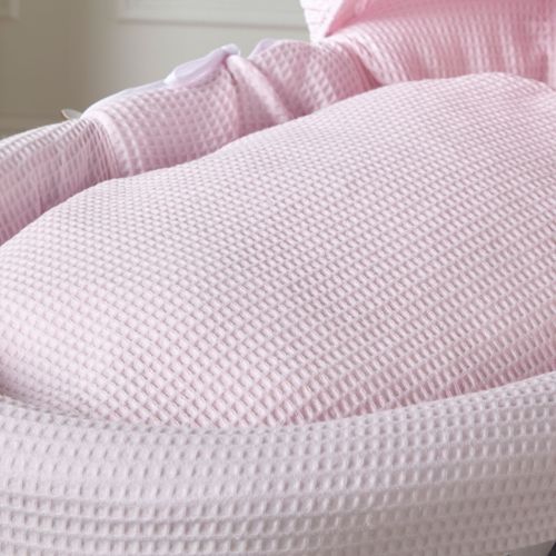 Baby Moses Basket With Stand - Pink Waffle / Grey Wicker | Mattress And Bedding — image 8