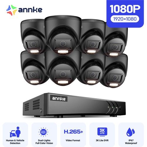 ANNKE 1080P CCTV Camera System Color Night Vision 16CH 5MP Lite DVR Outdoor Kit