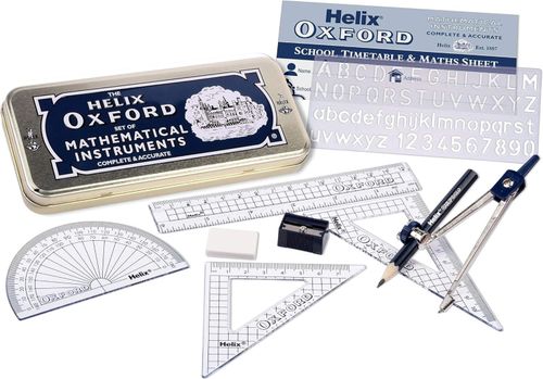 Helix Oxford Math Set 10 Piece Geometry Set Storage Tin Compass Ruler Protractor — image 5