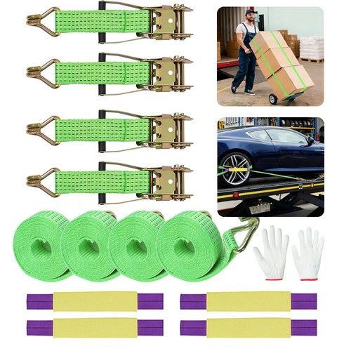 4x 5Ton Heavy Duty Breakdown Recovery Ratchet Wheel Trailer Tie Down Sling Strap