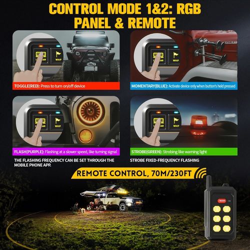 AUXBEAM 6 Gang RGB Slim Switch Panel Toggle LED Light Circuit Relay System Kit — image 6