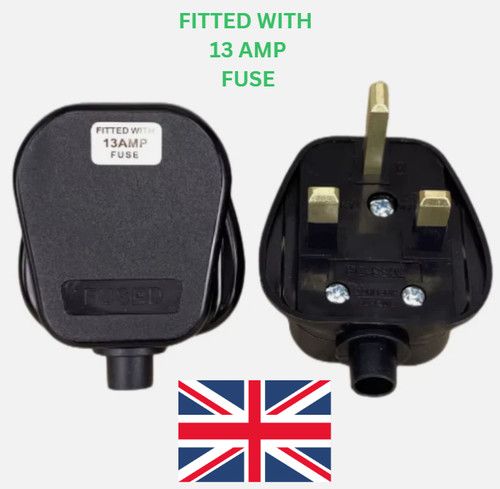 Black Mains Plug 13A UK 3 PIN 240V 13AMP Electric Power Socket Adaptor Fused UK