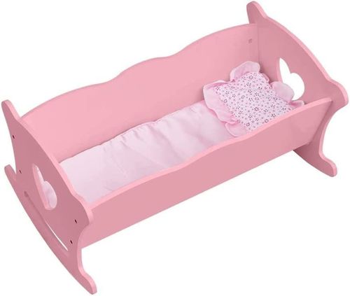 Doll Cradle Crib Cot Wooden Dolls Bed with Pillow & Mattress for 18-20 Inch Doll — image 1