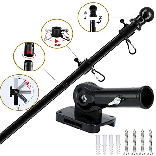 6FT Wall Mounted Adjustable Flag Pole Kits Stainless Steel with Mounting Bracket — image 10
