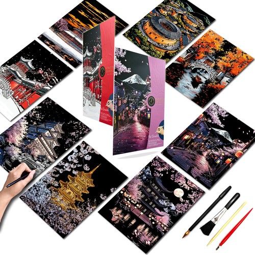 Scratch Art for Adults&Teens-Laser Scratch Painting Craft Kit (8 Sheets 16x11 i…