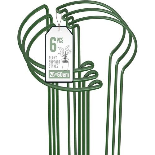 6 Pack Plant Support Stakes Metal Plant Supports Ring Cage Sturdy Half Round