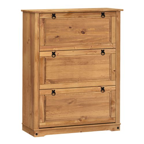 Corona Shoe Rack Chest 3 Shelf Cupboard Antique Wax Solid Wood Pine Wooden — image 3