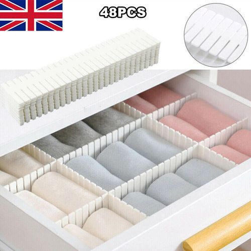48x Adjustable Drawer Dividers Organiser Socks Make Up Plastic Closet Separators — image 1