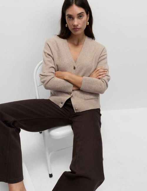Marks & Spencer Womens V-Neck Long sleeved Button Cardigan in Cappuccino - M&S