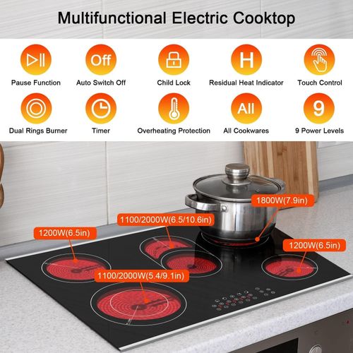 Karinear 5 Zone Ceramic Hob 77 cm, 5 Ring Ceramic Hob with Touch Control, Timer — image 2
