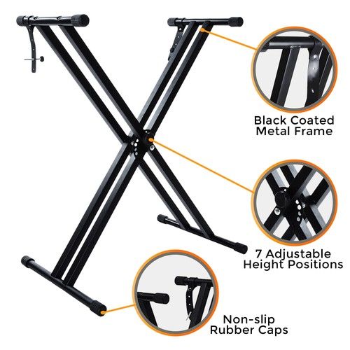 Double Braced Height Adjustable X Frame Music Piano Keyboard Stand & Bench Chair