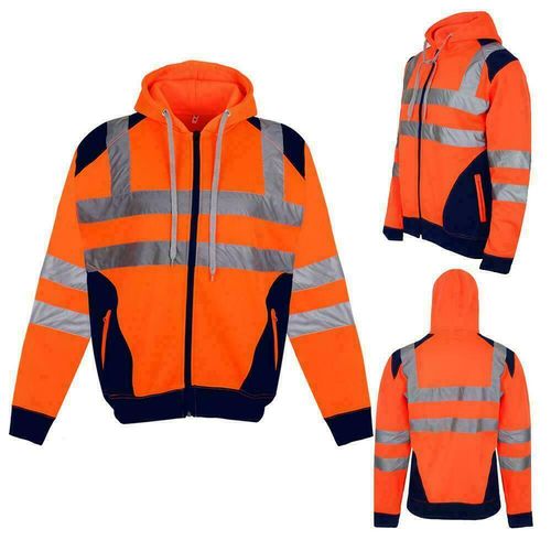 Hi Viz Vis High Visibility Jacket Hoodie Work Zip Hooded SweatShirt Fleece S-5XL — image 1