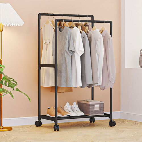 Mobile Iron Double Clothes Rail Hanging Rack Garment Display Stand Open Wardrobe — image 2