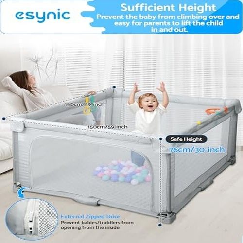 eSynic 150X150cm Large Baby Playpen with Removable Mat for Indoor Outdoor — image 4