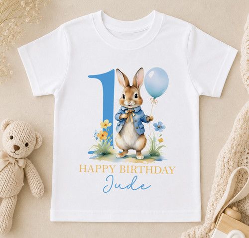 Personalised 1st Birthday Outfit Bunny Balloon Baby Girl Boy Sleepsuit Vest Bib