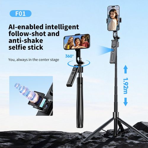 192cm 360 AI Face Tracking Selfie Stick Tripod w/2 Fill Lights Auto Open Stand — image 7