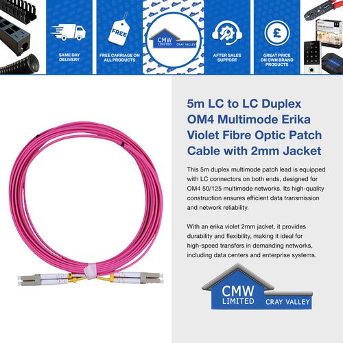 Fibre Optic Patch Cable LC-LC Multi-Mode OM3/OM4 Duplex 50/125 Network PatchLead — image 1
