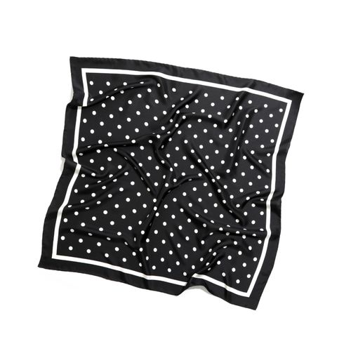 100% silk black and white Polka dot handmade women's silk Square scarf 35" 89cm — image 2